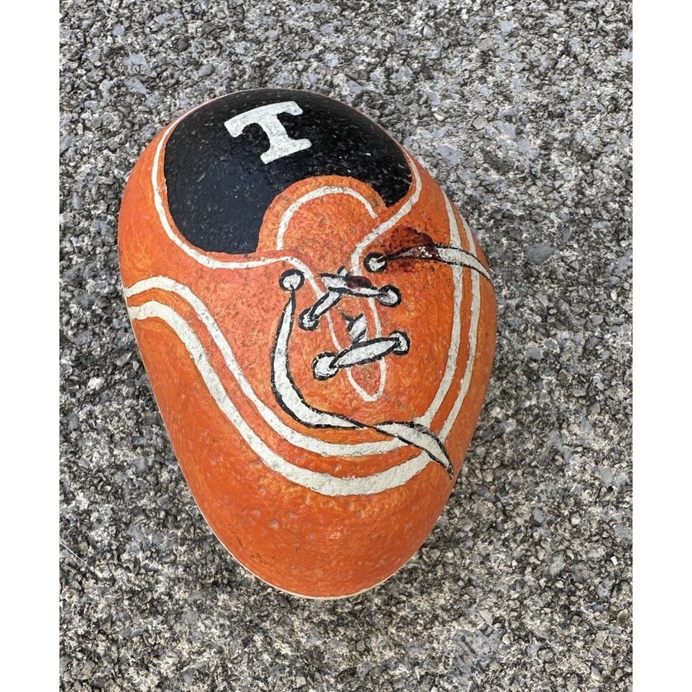 University Tennessee Volunteers Painted Rock Art Football Paperweight Figurine